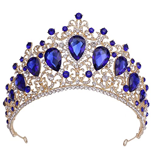 Handgefertigte barocke bunte Kristall-Tiaras, Kronen, große Strass-Diadem-Schleier-Tiara, Braut-Stirnbänder, Hochzeit, Haarschmuck, Hochzeits-Stirnband (A Guld Bl?) von XTZYGLFD