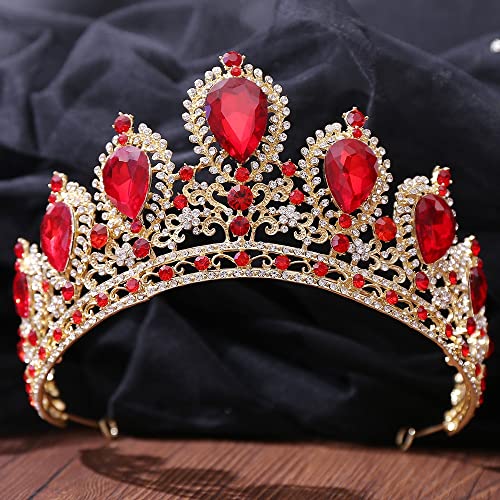 Handgefertigte barocke große Kristall-Braut-Diademe, Krone, Strass, Festzug, Königin, Prinzessin, Kopfschmuck, Hochzeit, Haarschmuck, Hochzeits-Stirnband (A Guld R?d) von XTZYGLFD