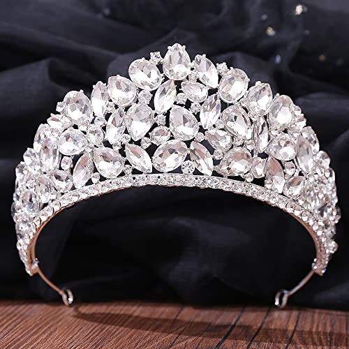 Handgefertigte große Kristall-Tiaras, Kronen, Prinzessin, Festzug, Königin, Stirnband, Hochzeit, Haarschmuck, Abendkleid, Brautschmuck, Hochzeits-Stirnband von XTZYGLFD