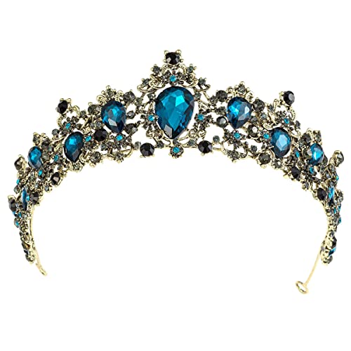 Handgemachte Vintage Teal Kristall Braut Krone Frauen Kopfschmuck Braut Tiaras und Kronen Party Hochzeit Haarschmuck Zubehör Hochzeit Stirnband von XTZYGLFD