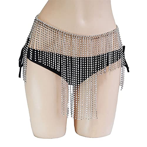 Körperkette für Damen, sexy Körperschmuck, Strass-Quaste, sexy Bikini, Strand, Hüfte, Taille, Kette, Unterwäsche, Bauch, Taille, Kette, Statement-Schmuck für Frauen, Körperschmuck, Zubehör (Silber B) von XTZYGLFD