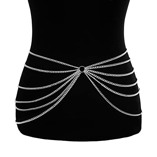 Körperketten Körperkette Punk Quaste Mehrschichtiger Schmuck für Frauen Bikini Gothic Halskette Taillenkette Mode Hip Hop Metallhalsband (1) (1) von XTZYGLFD