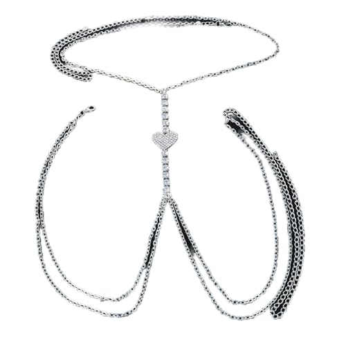 Körperketten Strass Einfache Herzkette Brustgeschirr Für Frauen Sexy Strand Bikini Kristall BH Körperkette Schmuck Geschenk (1) (2) (1) von XTZYGLFD