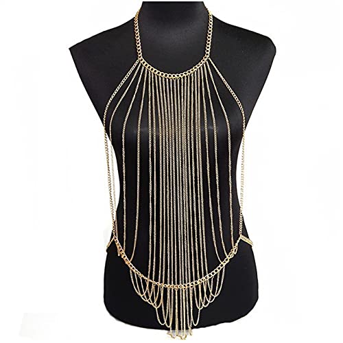 Mode Gold Körperkette, Bikini Cross Link Kette Halskette Taille Bauch Gürtel Harness Frauen Körper Schürze Metall Schmuck Party Bauch Taille Kette von XTZYGLFD