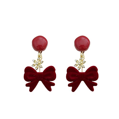 Modische Ohrringe für Damen, Schmuck im Vintage-Stil, rote Samtschleife, kleine Schneeflocken-Ohrringe für Frauen, festlicher Party-Bankett-Schmuck, zierliche Ohrringe, modisches Accessoire von XTZYGLFD