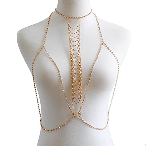 Party-Körperkette, modisch, für Damen, sexy Pailletten-BH, Bikini, Strand-Neckholder, Halskette, Taille, Bauchschmuck, Strand-Körperschmuck, Accessoires, Damen- und Mädchen-Körperschmuck von XTZYGLFD