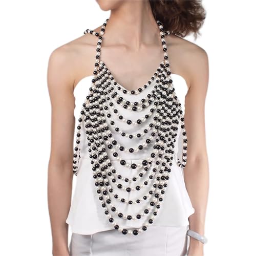 Perlen-Quasten-BH-Kette, Schal-Körperkette, weiße BH-Kette, Bikini-Unterwäsche, Brust-Körper-Accessoires, Schmuck für Frauen und Mädchen, weiß und schwarz von XTZYGLFD