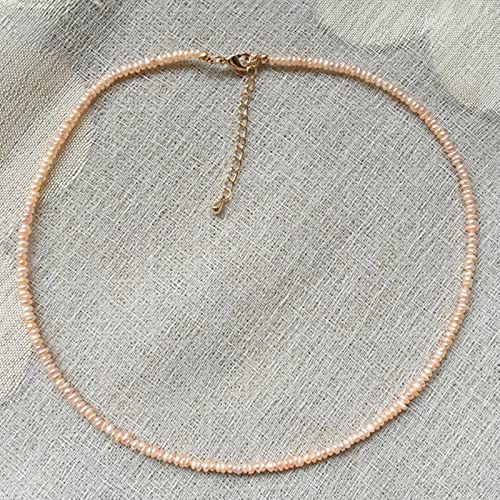 XTZYGLFD 2–3 mm Mini-Knopf-Perlenstrang-Halskette, elegantes Halsband mit echten natürlichen Süßwasserperlen für Frauen (rosa Perle) (rosa b) von XTZYGLFD