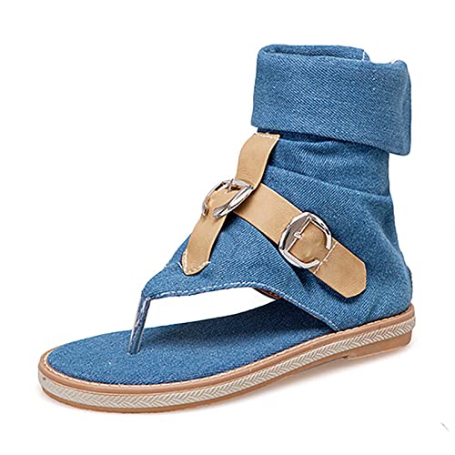 XTZYGLFD Almwerk Schuhe Damen Außenhandel Cross-Border Sommer Sandalen Denim Gürtelschnalle Farbe Kontrast Clip Toe Damenschuhe Sandalen Damenschuhe Sommer Elegant (Blau 38 EU) von XTZYGLFD