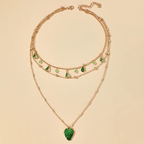 XTZYGLFD Böhmische Blatt-Anhänger-Halskette, luxuriös, glänzend, Wassertropfen, Strass, mehrschichtige Kette, Choker-Halskette für Damen (14722) (Silber B) von XTZYGLFD