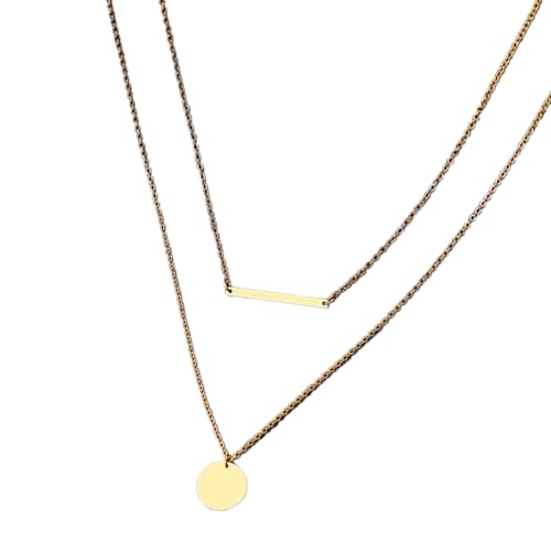 XTZYGLFD Damen-Halskette, doppelter Anhänger, rund und Stab, Edelstahl-Anhänger, kreativ (Gold 50 cm) (Gold 50 cm) von XTZYGLFD