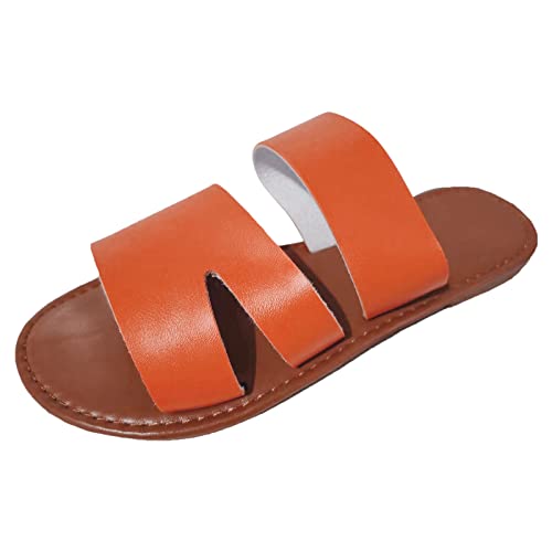 XTZYGLFD Damen Sommersandalen mit Absatz, Sommer, einfarbig, offene Zehenpartie, flache Unterseite, Strand-Hausschuhe, Arbeitsschuhe (Orange 5 UK) von XTZYGLFD