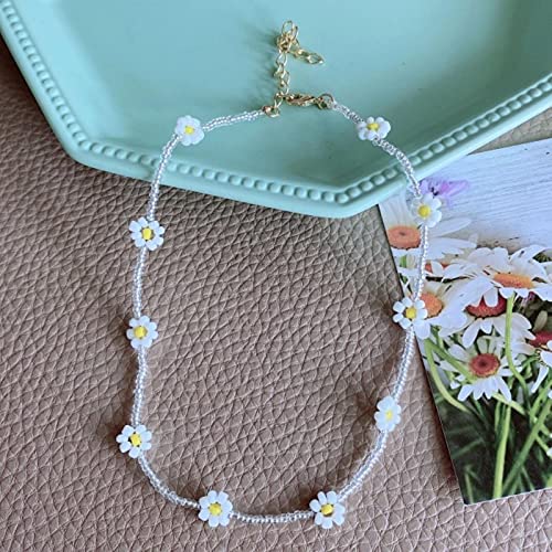 XTZYGLFD Koreanische süße bunte kleine Gänseblümchen-Acrylblumen, Perlen-Schlüsselbein-Halsketten für Frauen und Mädchen (27) (20 b) von XTZYGLFD