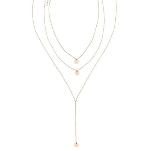 XTZYGLFD Modische minimalistische runde Disco-Münzkette mit Anhänger, zierliche Pailletten, mehrlagige Halsketten für Damen (Goldfarbe) (Gold b) von XTZYGLFD