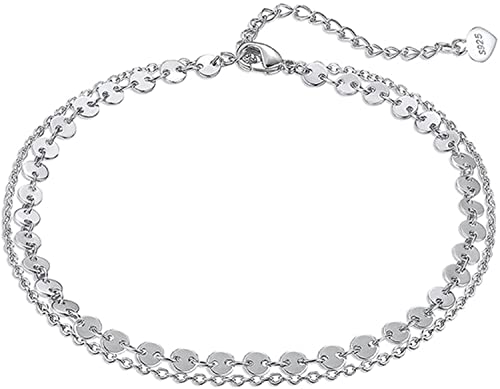 XTZYGLFD Sommer Weibliche Sterling Silber Böhmische Fußkettchen Schichtweise 4mm Münze Kabelkette Fußkettchen für Frauen Strand Barfuß (Silber Farbe b) von XTZYGLFD