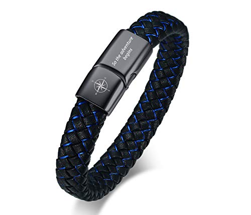 9,2 Zoll Personalisierte Inspirierende Mantra geflochtene Wrap Leder Armband Armband Manschette Armreif Ermutigung Motivationsgeschenk für Männer Jungen, So the adventure begins von XUANPAI