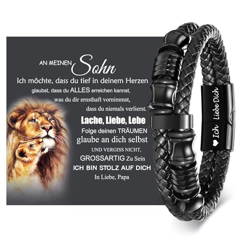 Armband Herren An Meinen Sohn Armband zum 18. Geburtstag - Herren Lederarmband von Papa Geschenke für 16 19 21 Jährigen Jungen Sohn Geschenk von Vater Herrenarmbänder Teenager von XUANPAI