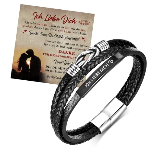 Armband Herren Jahrestag Geschenk für Ihn - Herren Armband Weihnachten Lederarmband mit Gravur Ich liebe dich Geschenke für männer Ehemann Freund Partner Armbänder zum Hochzeitstag Valentinstag von XUANPAI