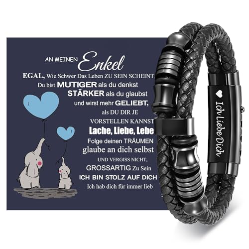 Armband Herren Lederarmband Enkel Geschenk von Oma und Opa - Armband für Meinen Enkel Geburtstagsgeschenk für Teenager 18. Geburtstag Junge Azubi Mutmacher Geschenk für 16 19 21 Jährige Männer Armband Herren Lederarmband Enkel Geschenk von Oma und Opa - Armband für Meinen Enkel Geburtstagsgeschenk für Teenager 18. Geburtstag Junge Azubi Mutmacher Geschenk für 16 19 21 Jährige Männer von XUANPAI