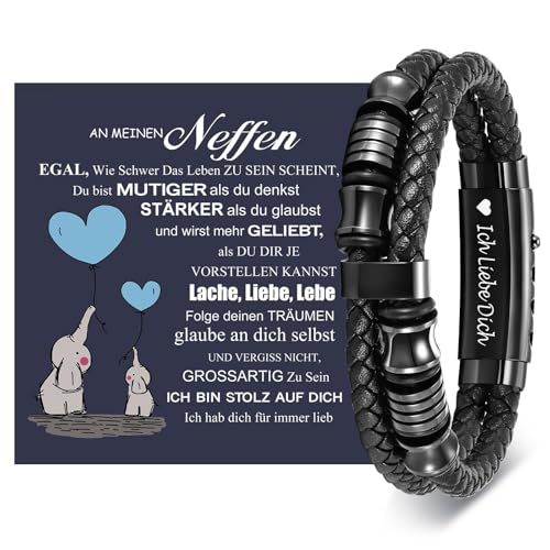 Armband Herren Lederarmband Neffen Geschenk von Tante - Armband für Meinen Neffen Geburtstagsgeschenk für Teenager 18. Geburtstag Junge Azubi Mutmacher Geschenk für 16 19 21 Jährige Männer Armband Herren Lederarmband Neffen Geschenk von Tante - Armband für Meinen Neffen Geburtstagsgeschenk für Teenager 18. Geburtstag Junge Azubi Mutmacher Geschenk für 16 19 21 Jährige Männer von XUANPAI