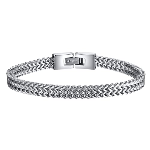 Armband Herren Männer Armband Silber - Herren Armband Edelstahl Bracelet Men Hochwertiges Armbänder für Herren Jungs Schmuck Herren Kleine Geschenke für Männer Geburtstag (Franco-7mm, 21.00) von XUANPAI