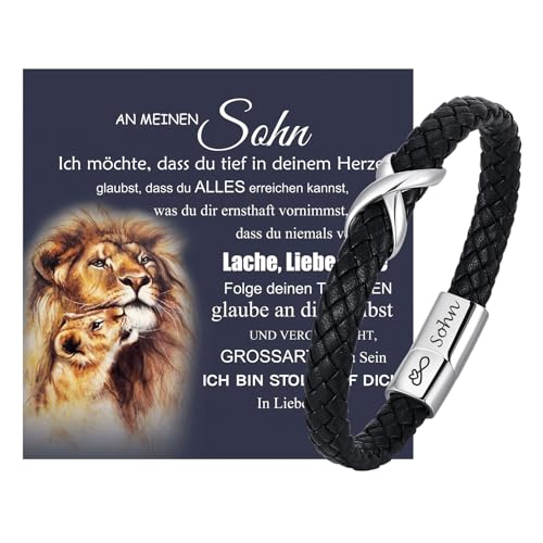 Armband Herren Mutter Sohn Geschenk - Lederarmband Männer mit Unendlichkeitszeichen Armbänder für Mein Sohn mit Spruch von Mama Papa, 18. Geburtstag Junge Geburtstagsgeschenk für 16 19 21 Jährige von XUANPAI