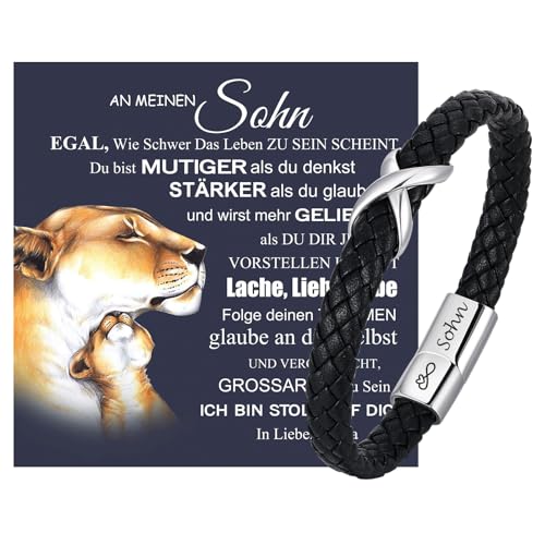 Armband Herren Mutter Sohn Geschenk - Lederarmband Männer mit Unendlichkeitszeichen Armbänder für Mein Sohn mit Spruch von Mama Papa, 18. Geburtstag Junge Geburtstagsgeschenk für 16 19 21 Jährige von XUANPAI