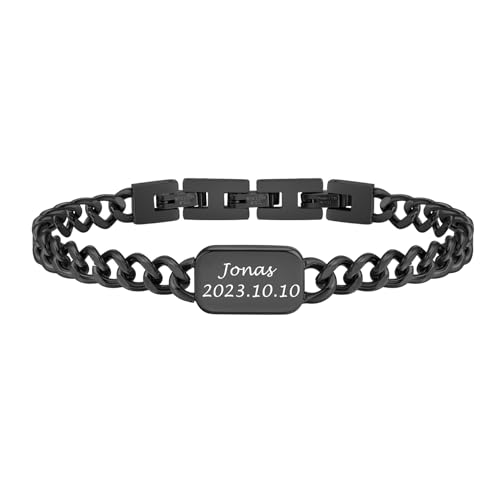 Armband Herren Schwarz mit Gravur - Herrenarmbänder mit Namen Armkette Herren Personalisierte Geschenke für Männer Jungs Bruder DAD Freund Ehemann Valentinstag Jahrestag Geburtstag Geschenk von XUANPAI