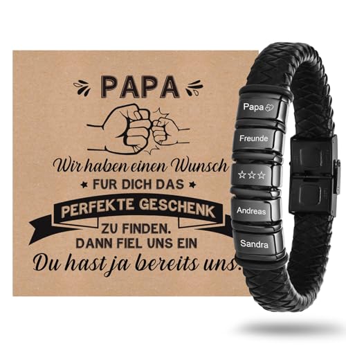 Vatertagsgeschenk Armband Herren mit Gravur Lederarmband Papa - Armband mit Name Personalisiert Armbänder für Herren Männer Schmuck Herren Ideales Papa Geschenk für Vater DAD Geburtstag Hochzeitstag von XUANPAI