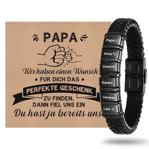 Vatertagsgeschenk Armband Herren mit Gravur Lederarmband Papa - Armband mit Name Personalisiert Armbänder für Herren Männer Schmuck Herren Ideales Papa Geschenk für Vater DAD Geburtstag Hochzeitstag von XUANPAI