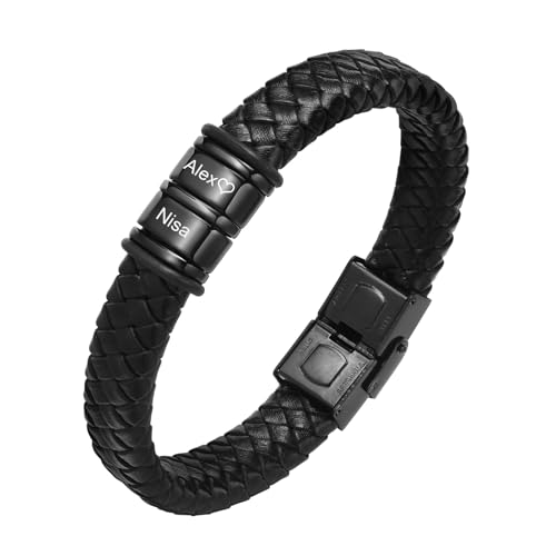 Herren Armband mit Gravur Liebesgeschenke für Männer - Lederarmband mit Name Personalisiert Armbänder für Herren Weihnachtsgeschenke für Partner Jahrestag Ich Liebe Dich Geschenk für Mein Mann von XUANPAI