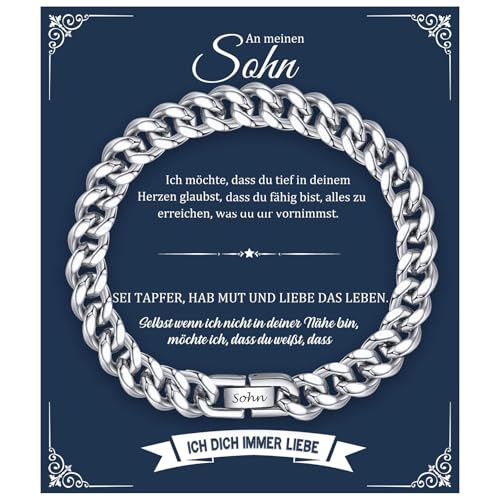 XUANPAI Herren Kubanisches Armband mit Gravur Sohn - Silbernes Armband für meinen Sohn als Geschenk zum 18. Geburtstag oder anderen Anlässen von XUANPAI