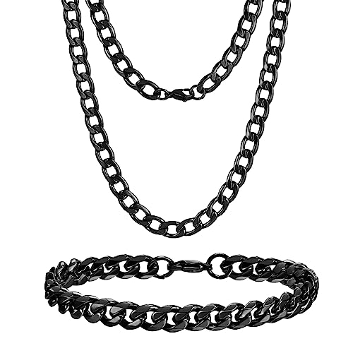 XUANPAI Herren Halskette und Armband Set, Edelstahl Hochwertiges Glieder Panzerkette Kubanische Kette Figaro Chain Byzantinische Halskette Armband für Männer Jungen Breit 3-10mm, Länge 16"-24" von XUANPAI