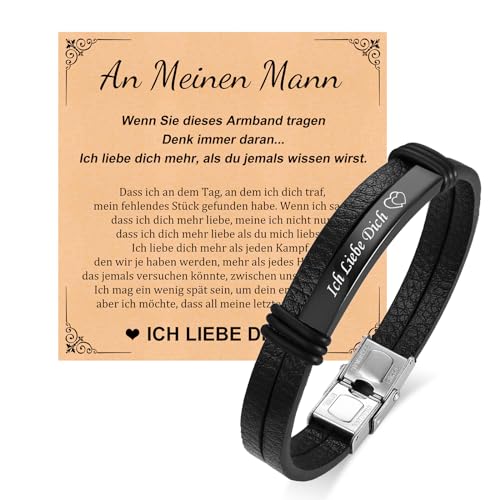 Ich Liebe Dich Geschenke für Männer - Personalisierte Armband Herren mit Gravur Valentinstag Jahrestag Geburtstag Geschenk Lederarmband Herren für Ihn Ehemann Freund Liebesgeschenke (Schwarze) von XUANPAI