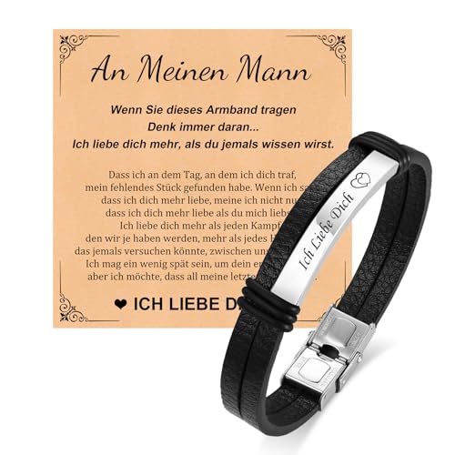 Ich Liebe Dich Geschenke für Männer - Personalisierte Armband Herren mit Gravur Valentinstag Jahrestag Geburtstag Geschenk Lederarmband Herren für Ihn Ehemann Freund Liebesgeschenke (2-Lagen BL-489S) von XUANPAI