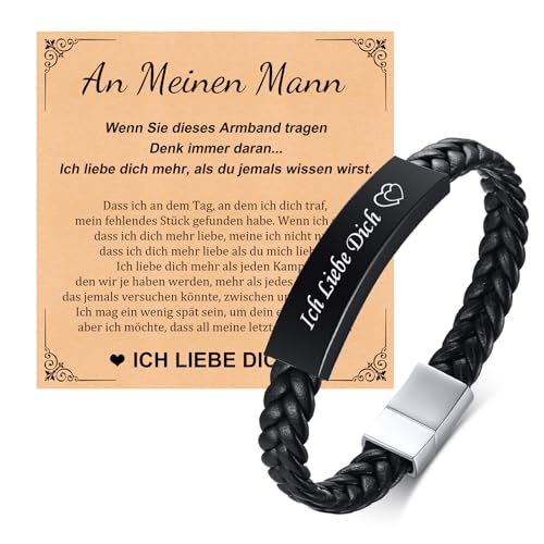 Ich Liebe Dich Geschenke für Männer - Personalisierte Armband Herren mit Gravur Valentinstag Jahrestag Geburtstag Geschenk Lederarmband Herren für Ihn Ehemann Freund Liebesgeschenke (1-Lagen BL-526B) von XUANPAI