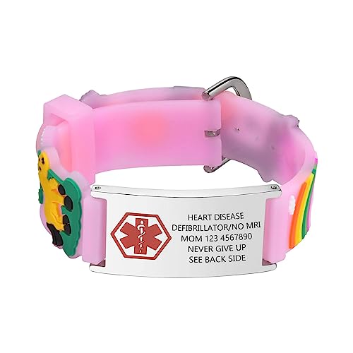 Notfallarmband Kinder SOS Armband - Personalisiert Medizinisches ID Armband Wasserdichtes Weiches Silikonband Angenehm Verstellbare Länge Cartoon Armband Namensarmband für Jungen Mädchen von XUANPAI