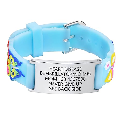 Notfallarmband Kinder SOS Armband - Personalisiert Medizinisches ID Armband Wasserdichtes Weiches Silikonband Angenehm Verstellbare Länge Cartoon Armband Namensarmband für Jungen Mädchen von XUANPAI