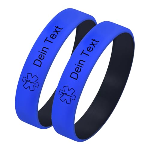 Notfallarmband SOS für Erwachsene - 2 Stk. Personalisierte Alarm Armband für Männer Frauen Medizinisches Armband mit Name Telefonnummer Allergie Silikon-Wasserdichte ID-Armbänder für Sportler Reisende von XUANPAI