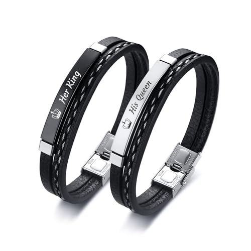 Pärchen Armband Personalisierte Partnerarmbänder - Doppelte Schichten PU Lederarmband Sein und Ihr Partner Armbänder mit Gravur Geschenk Hochzeitstag Geburtstag Weihnachten Valentinstag von XUANPAI