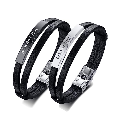 Pärchen Armband Personalisierte Partnerarmbänder - Doppelte Schichten PU Lederarmband Sein und Ihr Partner Armbänder mit Gravur Geschenk Hochzeitstag Geburtstag Weihnachten Valentinstag von XUANPAI