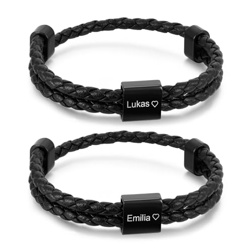 Partner Armbänder mit Gravur Personalisierte Geschenke – Jahrestag Geschenk für Sie Ihn Partnerarmbänder mit Namen Buchstabe Verstellbarer Personalisiert Armbänder für Paare Geburtstag (Leder#1) von XUANPAI