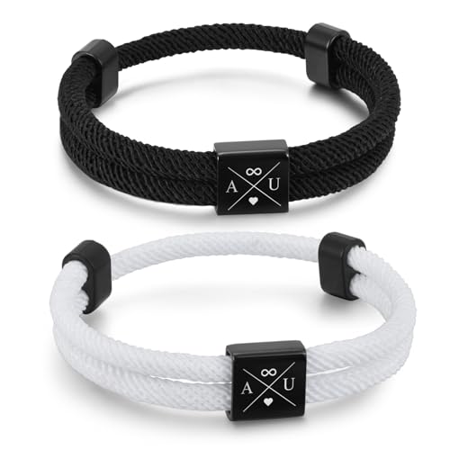 Partner Armbänder mit Gravur Personalisierte Geschenke – Jahrestag Geschenk für Sie Ihn Partnerarmbänder mit Namen Buchstabe Verstellbarer Personalisiert Armbänder für Paare Geburtstag (Weiß#2) von XUANPAI