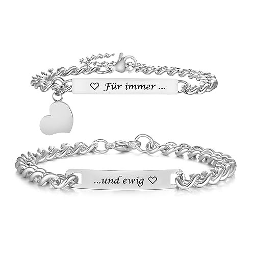 Partnerarmbänder Paar Armbänder mit Gravur - Pärchen Armband mit HERZ Edelstahl Partner Armbänder Silber Armband für Paare Geschenk Hochzeitstag Geburtstag Weihnachten Valentinstag Für immer und ewig von XUANPAI