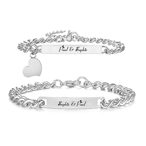 Partnerarmbänder Paar Armbänder mit Gravur - Personalisierte Pärchen HERZ Edelstahl Partner Silber für Geschenk Hochzeitstag Geburtstag Weihnachten Valentinstag von XUANPAI