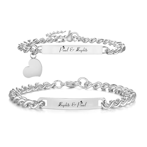 Partnerarmbänder Paar Armbänder mit Gravur - Personalisierte Pärchen Armband mit HERZ Edelstahl Partner Armbänder Silber Armband für Paare Geschenk Valentinstag Hochzeitstag Geburtstag Weihnachten von XUANPAI