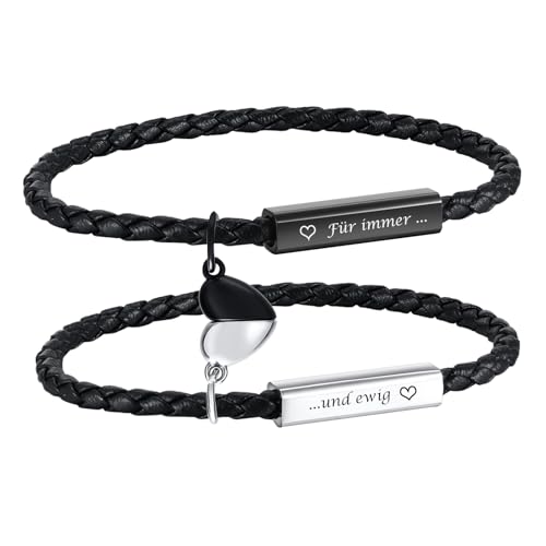 XUANPAI Partnerarmbänder Pärchen Armband mit Gravur - Lederarmbänder für Männer Frauen Magnetische Herz Paar Armbänder Weihnacht Jubiläum Geburtstagsgeschenk Ich Liebe Dich Geschenke von XUANPAI
