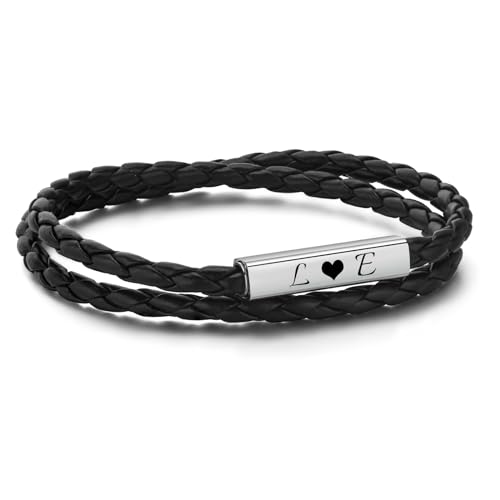 Personalisierte Partnerarmbänder mit Gravur - Lederarmband Herren Damen Pärchen Armband mit Namen Partner Armbänder Magnet mit HERZ Weihnachten Jubiläum Geburtstag Valentinstag (Silber - 1 Armbänder) von XUANPAI