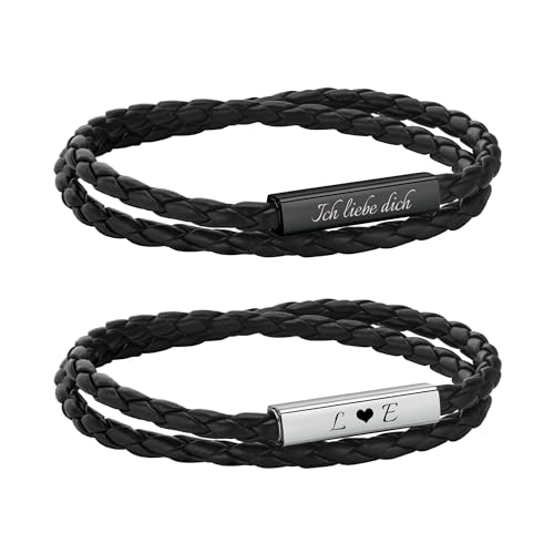 Personalisierte Partnerarmbänder mit Gravur - Lederarmband Herren Damen Pärchen Armband mit Namen Partner Armbänder Magnet mit HERZ Weihnachten Jubiläum Geburtstag Valentinstag Geschenke für Sie Ihn von XUANPAI