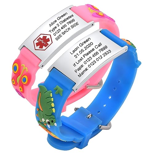 Personalisierte Sos Armband Kinder - 2 Stück Armband mit Telefonnummer Silikonband Notfallarmband Kleinkind mit Gravur Anti-Verlust ID Armbänder für Mädchen Jungen von XUANPAI